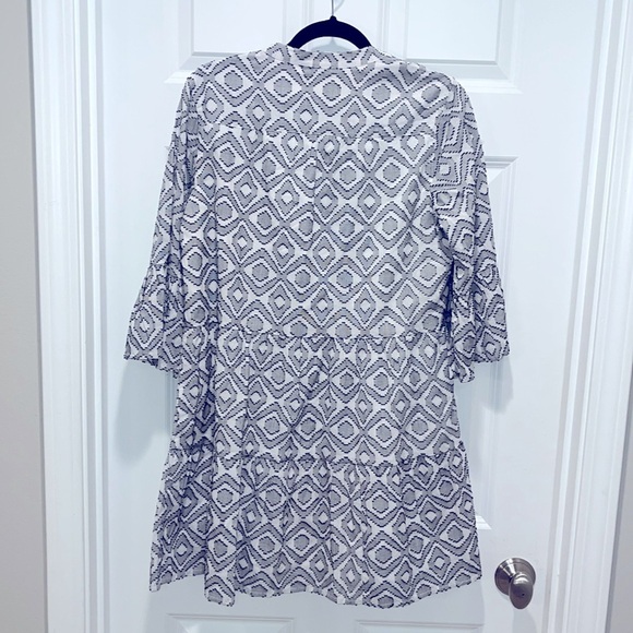 Tommy Bahama Diamond Clip Jaquard Tier Dress with Bell Sleeves & Tassels Size XS - Picture 8 of 10